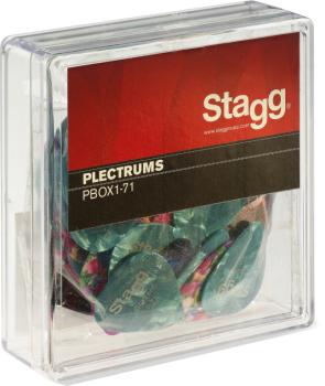 Pack of 100 Stagg 0.71 mm (0.028") standard plastic picks, various col (ST-PBOX1-71)