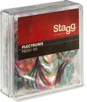 Pack of 100 Stagg 1.5 mm (0.06") standard plastic picks, various colou (ST-PBOX1-150)